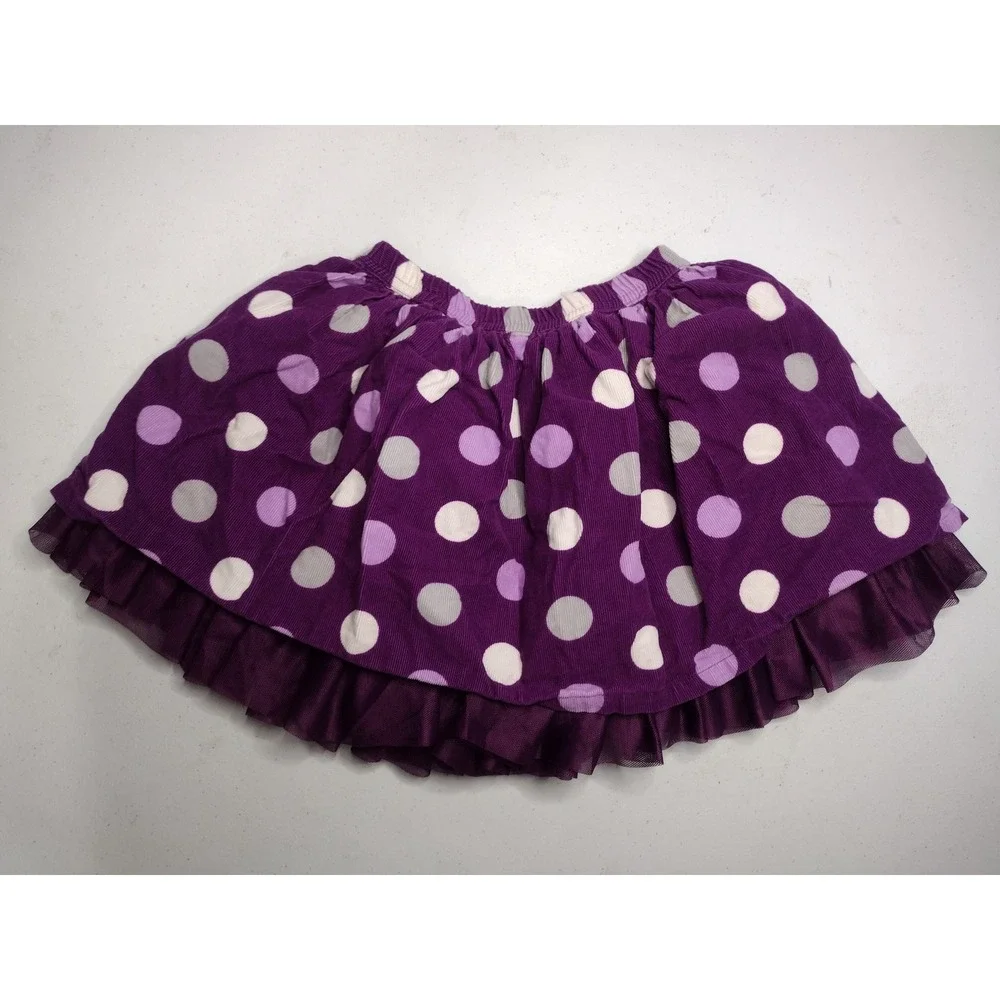 Gymboree Girls 4T Purple Polka Dot Corduroy Skirt Tulle Ruffle Hem Elastic Waist
